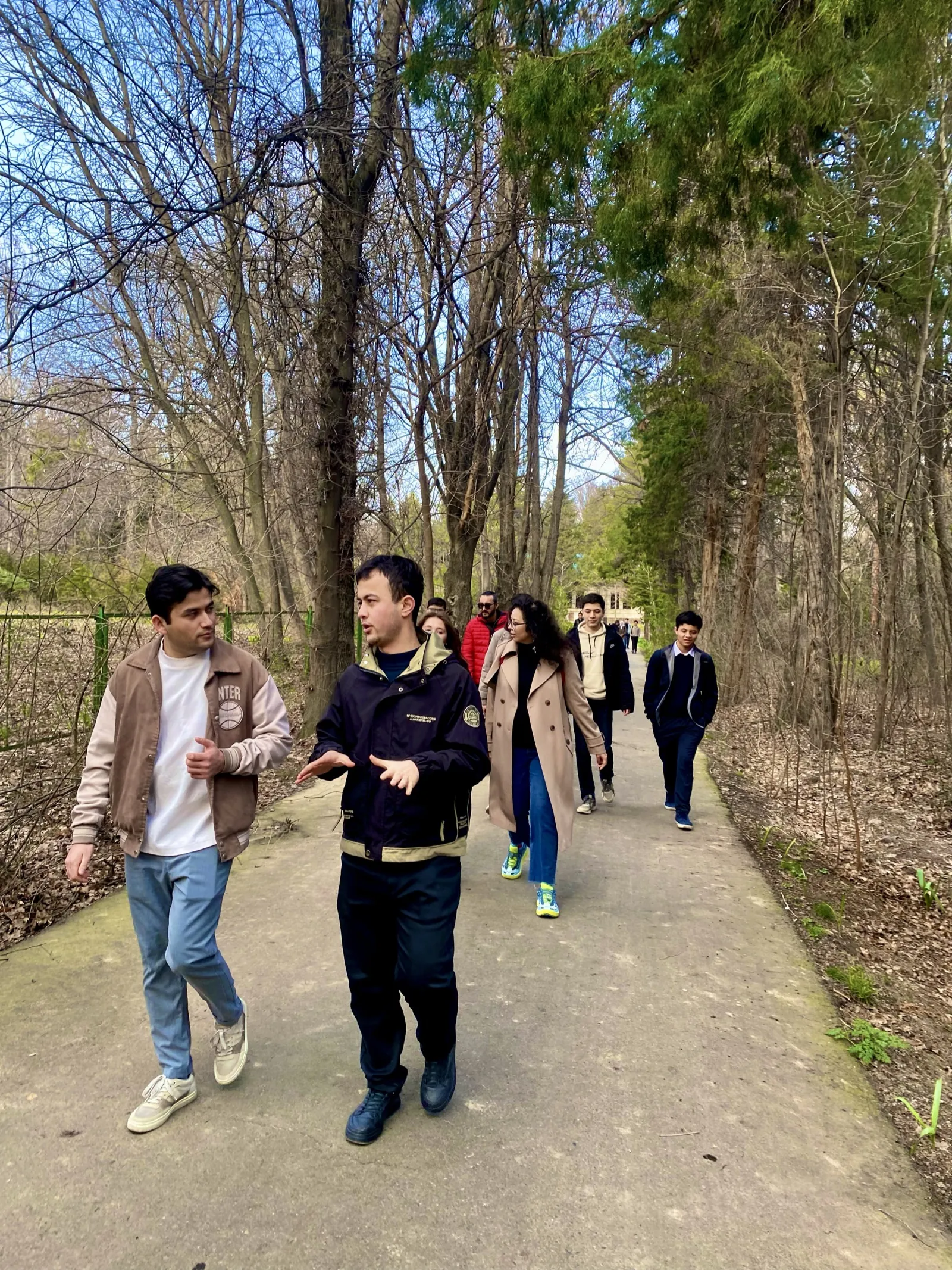 Walk & Talk group gathered on a walk, a real moment, not a staged shot