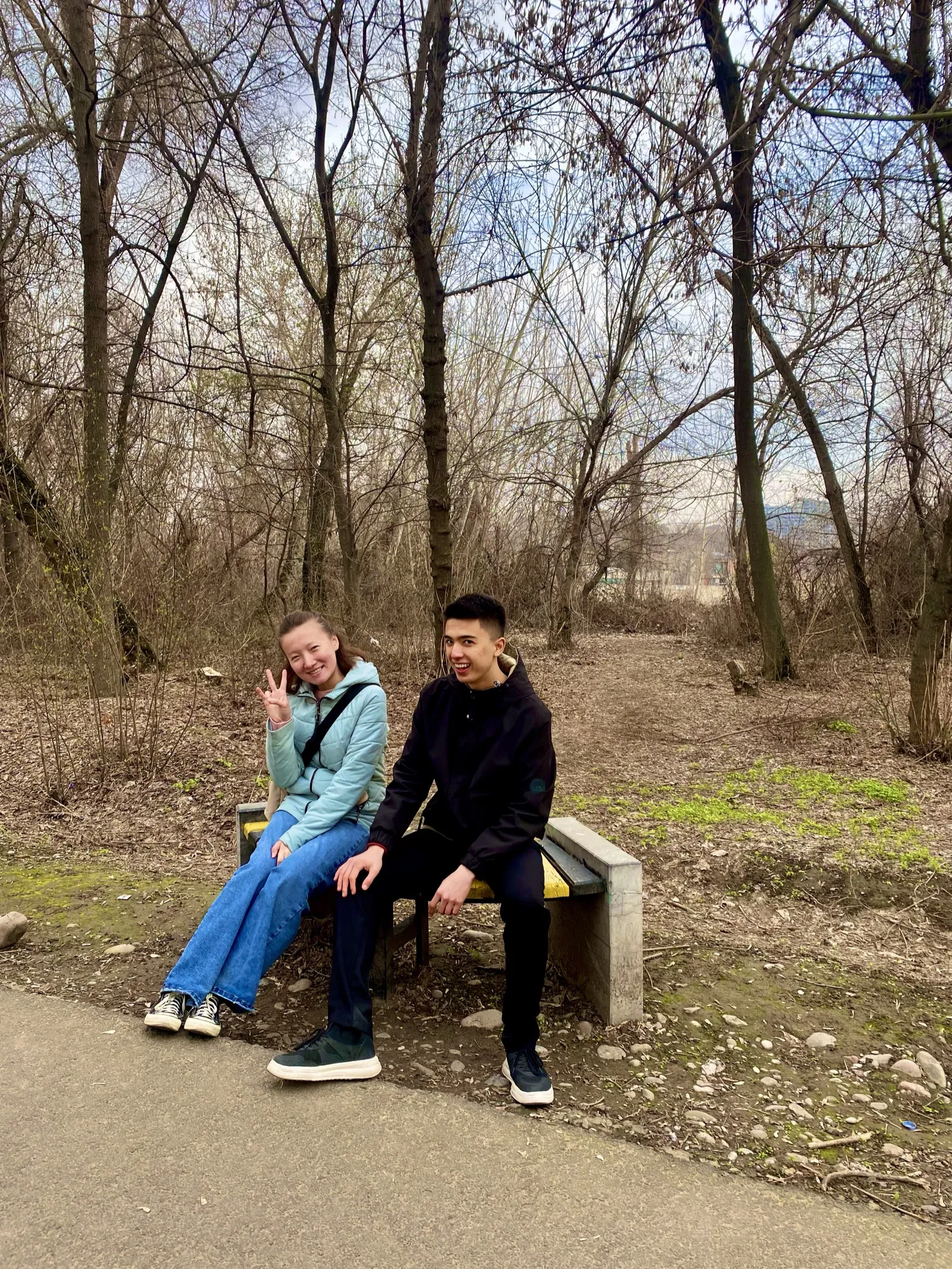 Walkers crossing a park together